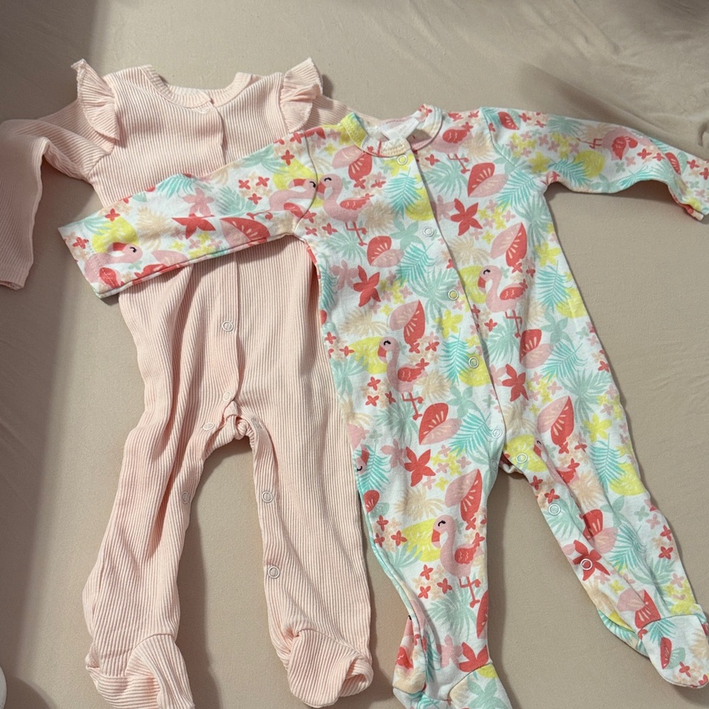Tropical Flamingo and Pink Striped Kids Footies